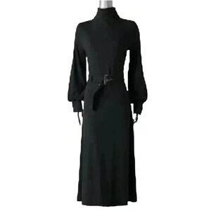 Simply Vera Wang Women's Black Poly/Rayon/Spandex Ribbed Knit Mock Neck A-Line L